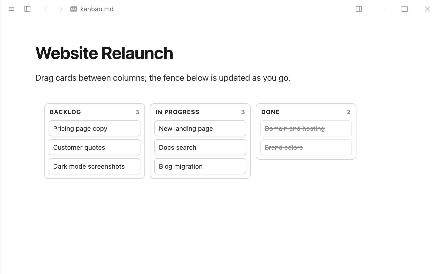 Kanban Boards in Typora