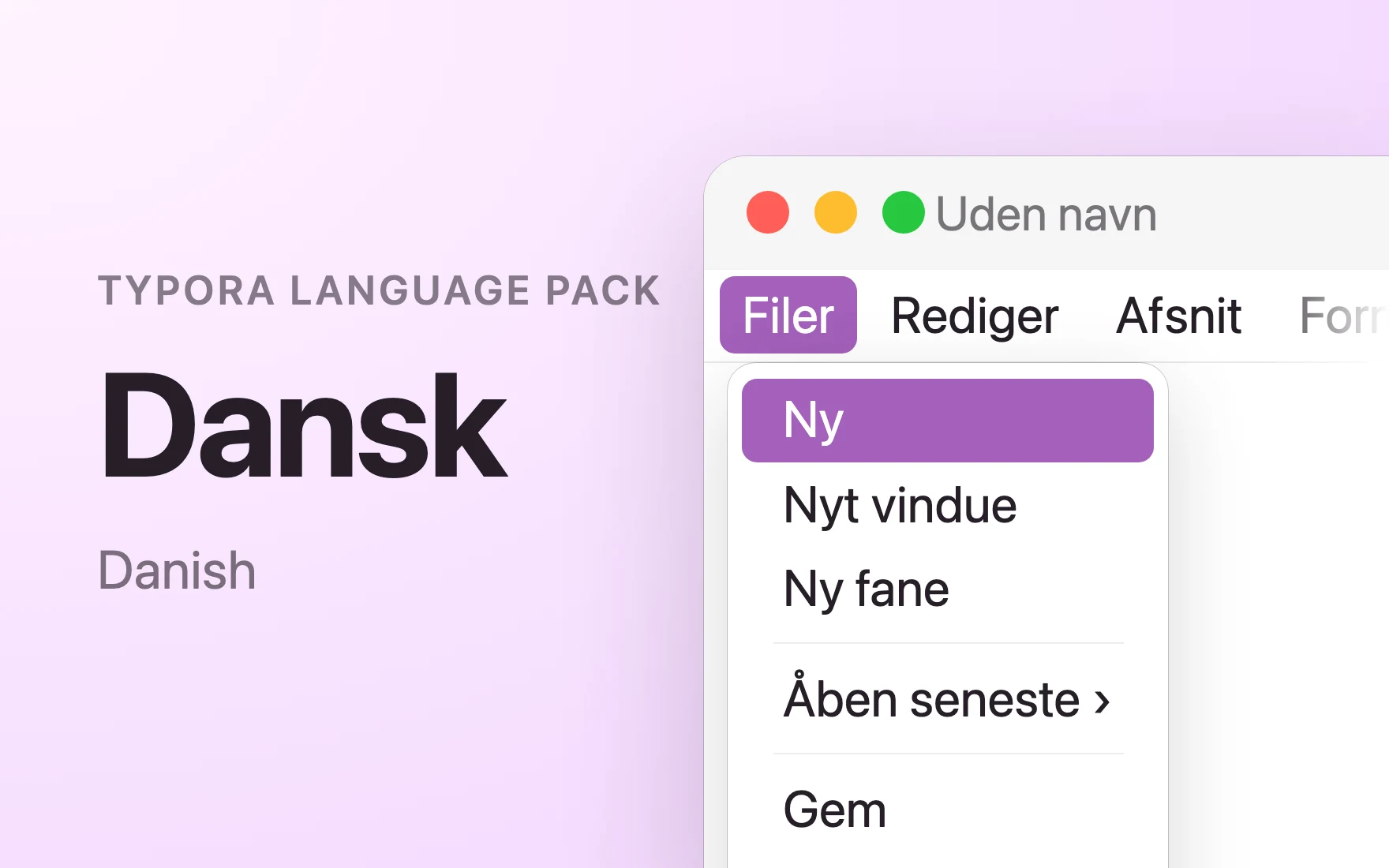 Dansk Language Pack in Typora