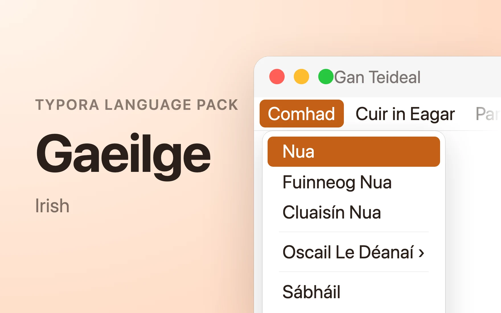 Gaeilge Language Pack in Typora